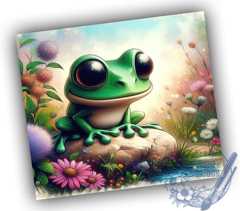 Frog Flower 20oz Skinny Tumbler PNG, Frog Lover Tumbler Sublimation Wrap, Straight & Tapered Tumbler Wrap, Instant Digital Download Sublimation ToriDesigns 