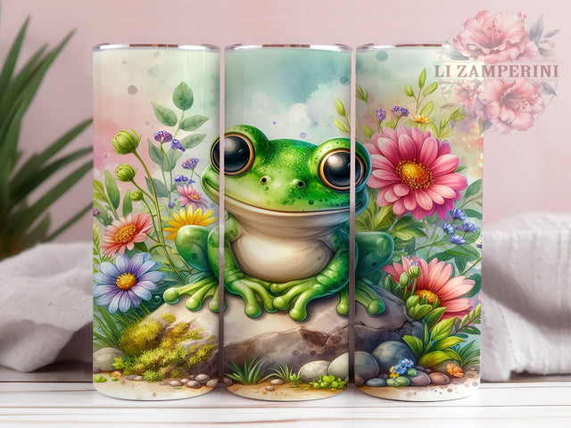 Frog Flower 20oz Tumbler Wrap PNG, Frog Lover Tumbler PNG Sublimation Design, Straight & Tapered Tumbler Wrap, Instant Digital Download Sublimation Li Zamperini 