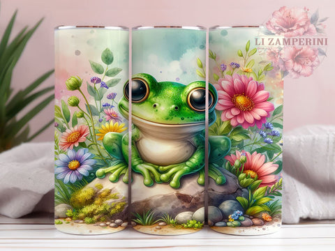 Frog Flower 20oz Tumbler Wrap PNG, Frog Lover Tumbler PNG Sublimation Design, Straight & Tapered Tumbler Wrap, Instant Digital Download Sublimation Li Zamperini 