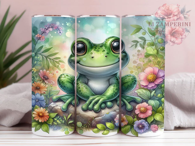 Frog Flower 20oz Tumbler Wrap PNG, Frog Lover Tumbler PNG Sublimation Design, Straight & Tapered Tumbler Wrap, Instant Digital Download Sublimation Li Zamperini 