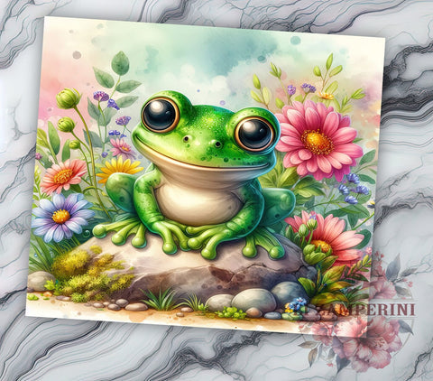 Frog Flower 20oz Tumbler Wrap PNG, Frog Lover Tumbler PNG Sublimation Design, Straight & Tapered Tumbler Wrap, Instant Digital Download Sublimation Li Zamperini 