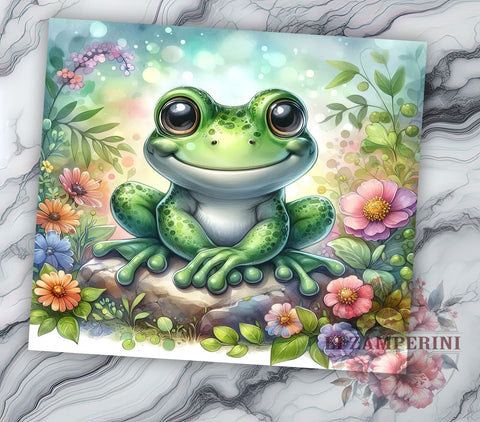 Frog Flower 20oz Tumbler Wrap PNG, Frog Lover Tumbler PNG Sublimation Design, Straight & Tapered Tumbler Wrap, Instant Digital Download Sublimation Li Zamperini 