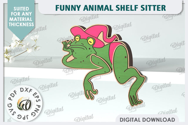 Frog Funny Decor Laser Cut. Cute Animal. Shelf Sitter SVG SVG Evgenyia Guschina 