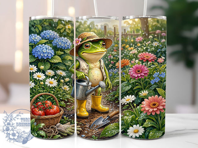 Frog Gardener Rain Garden 20oz Tumbler, Frog Design, Gardener Motif, Rain Theme, Garden Style, Whimsical Charm, 20oz Wrap, Sublimation Tumbler Sublimation ToriDesigns 