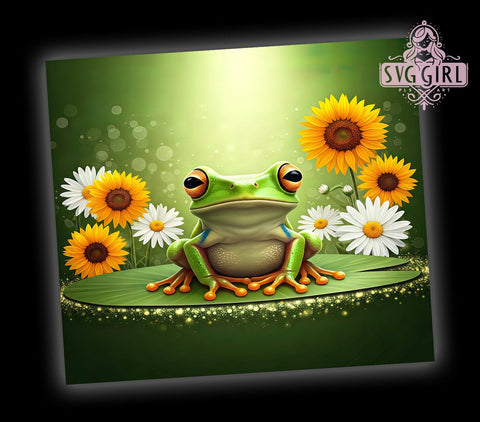 Frog Glitter Floral Cute Animal Lover Tumbler Wrap, 20oz Drinkware, Cute Frog Design, Floral Sublimation, Animal Lover Gifts, Spring Tumbler Sublimation SvggirlplusArt 