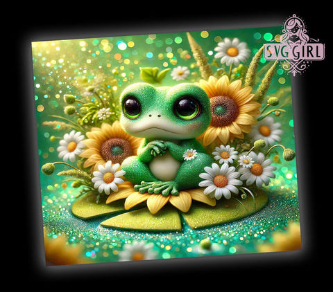 Frog Glitter Floral Cute Animal Lover Tumbler Wrap, 20oz Drinkware, Cute Frog Design, Floral Sublimation, Animal Lover Gifts, Spring Tumbler Sublimation SvggirlplusArt 