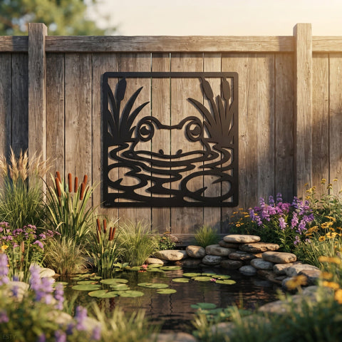 Frog In The Pond Laser SVG | Frog Metal Wall Art DXF | Frog in Reeds Laser Cut File | Pond Wildlife Svg | CNC Plasma Cut File | Garden Decor SVG HappyDesignStudio 