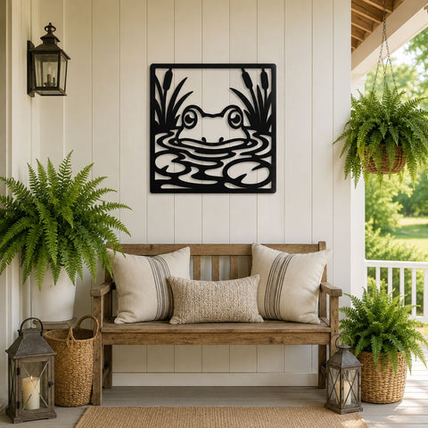 Frog In The Pond Laser SVG | Frog Metal Wall Art DXF | Frog in Reeds Laser Cut File | Pond Wildlife Svg | CNC Plasma Cut File | Garden Decor SVG HappyDesignStudio 