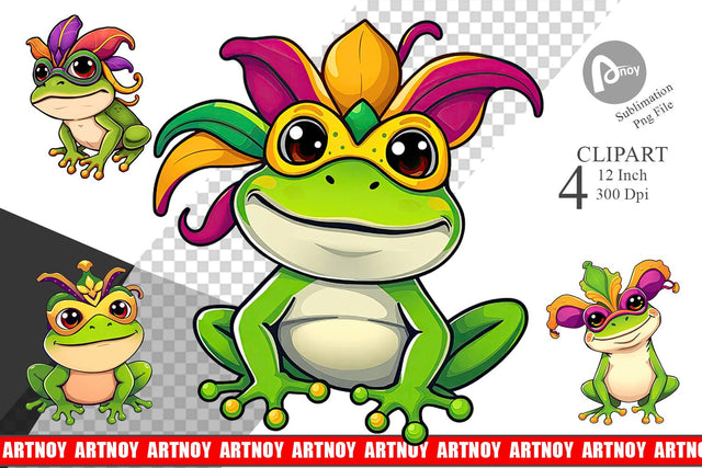 Frog Mardi Gras Clipart Sublimation artnoy 