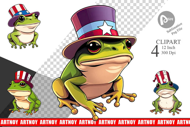 Frog Patriotic Clipart Sublimation artnoy 