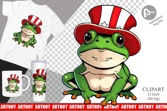 Frog Patriotic Clipart Sublimation artnoy 