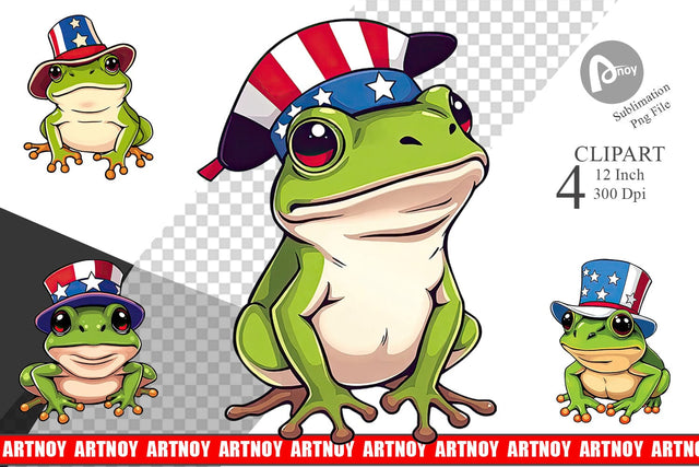 Frog Patriotic Clipart Sublimation artnoy 