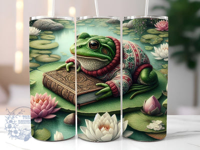 Frog Reading Books 20oz Skinny Tumbler, Good Book Lover Reader Tumbler Png, Straight & Tapered Tumbler Wrap, Instant Digital Download. Sublimation ToriDesigns 