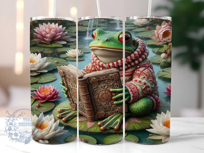 Frog Reading Books 20oz Skinny Tumbler, Good Book Lover Reader Tumbler Png, Straight & Tapered Tumbler Wrap, Instant Digital Download. Sublimation ToriDesigns 