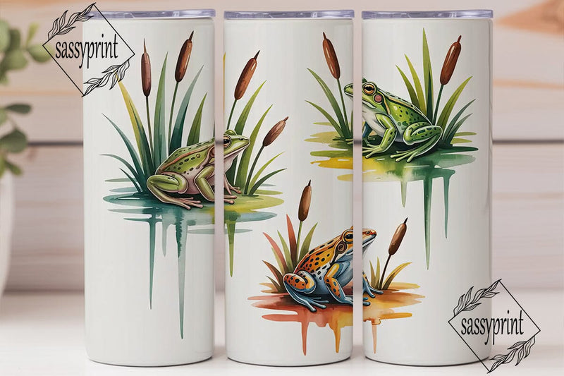 Frog Reeds Watercolor 20oz Tumbler Wrap Sublimation sassyprint 