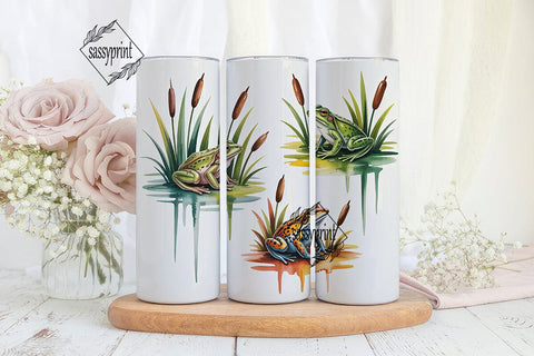Frog Reeds Watercolor 20oz Tumbler Wrap Sublimation sassyprint 