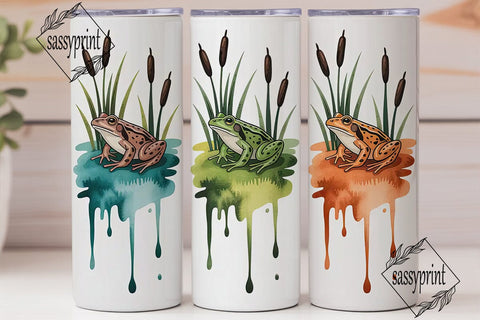Frog Reeds Watercolor 20oz Tumbler Wrap Sublimation sassyprint 