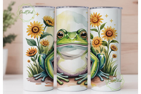 Frog Sunflower 20oz Tumbler Wrap Sublimation PixelChick 