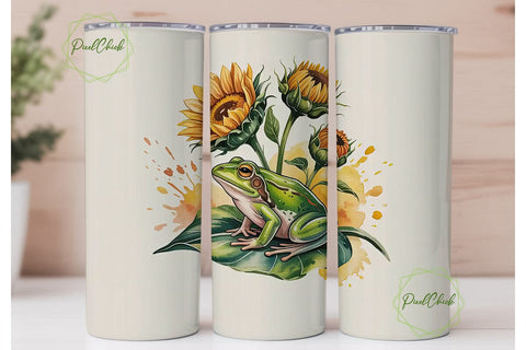 Frog & Sunflower 20oz Tumbler Wrap Sublimation PixelChick 