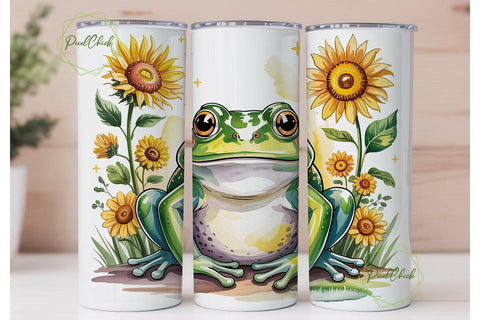 Frog Sunflower 20oz Tumbler Wrap Sublimation PixelChick 