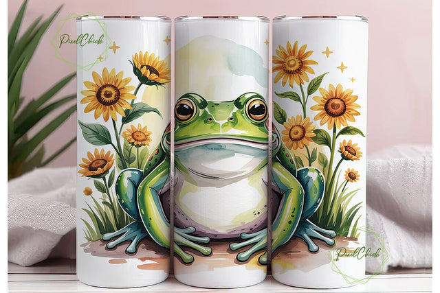 Frog Sunflower 20oz Tumbler Wrap Sublimation PixelChick 