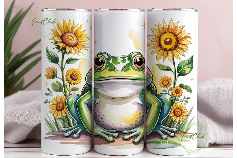 Frog Sunflower 20oz Tumbler Wrap Sublimation PixelChick 