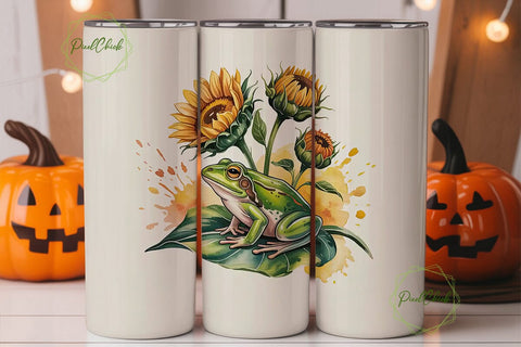 Frog & Sunflower 20oz Tumbler Wrap Sublimation PixelChick 