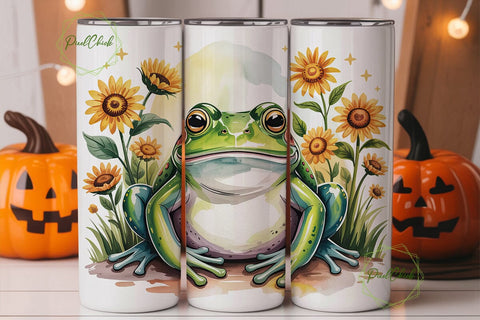Frog Sunflower 20oz Tumbler Wrap Sublimation PixelChick 