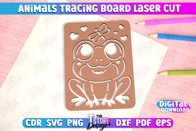 Frog Tracing Board | Stencil with Animals | Drawing Template | CNC File SVG The T Store Design 