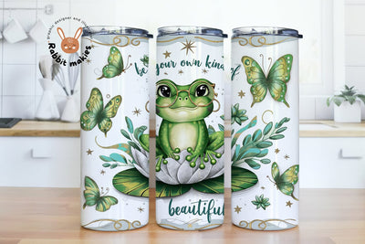Frog Tumbler Wrap, Be Your Own Kind of Beautiful 20 Oz Skinny Sublimation Tumbler PNG, Cute Frog Tumbler Design Sublimation Rabbitmakies 