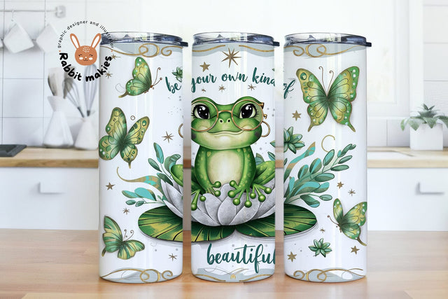 Frog Tumbler Wrap, Be Your Own Kind of Beautiful 20 Oz Skinny Sublimation Tumbler PNG, Cute Frog Tumbler Design Sublimation Rabbitmakies 
