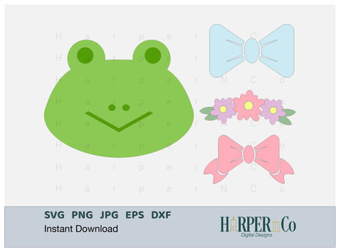 Frog with Bows and Flowers SVG PNG Cut EPS File SVG HarperNCo 