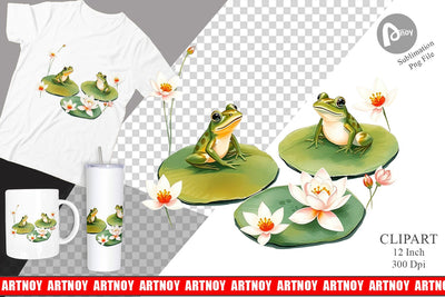 Frog with Lily Pads Clipart Sublimation artnoy 