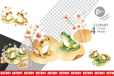 Frog with Lily Pads Clipart Sublimation artnoy 