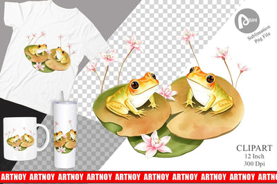 Frog with Lily Pads Clipart Sublimation artnoy 