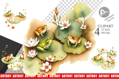 Frog with Lily Pads Clipart Sublimation artnoy 