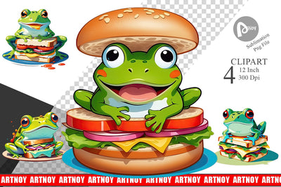 Frog with Sandwich Clipart Sublimation artnoy 