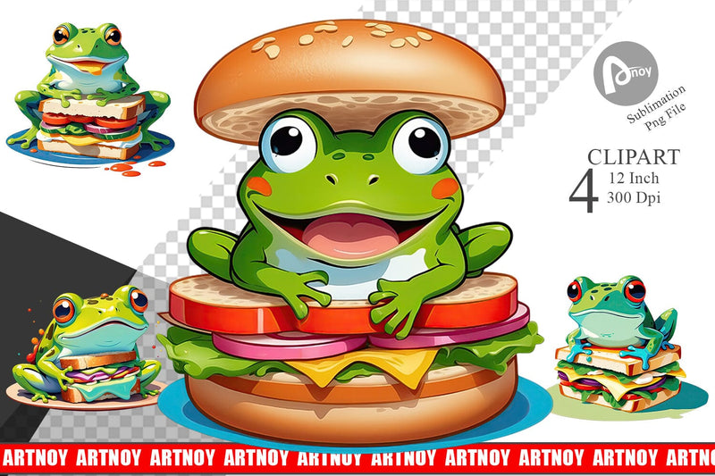 Frog with Sandwich Clipart Sublimation artnoy 