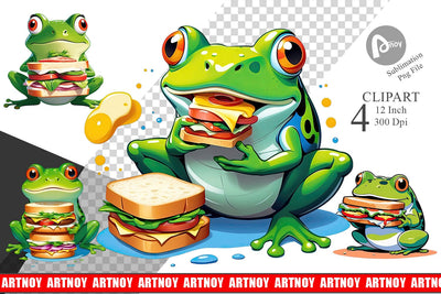Frog with Sandwich Clipart Sublimation artnoy 