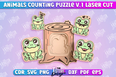 Frogs Counting Puzzle Laser Cut | Baby Game Design | Animals Design v.1 SVG The T Store Design 
