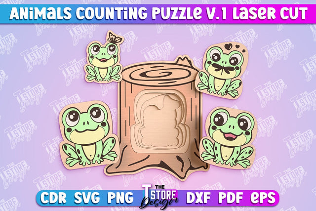 Frogs Counting Puzzle Laser Cut | Baby Game Design | Animals Design v.1 SVG The T Store Design 
