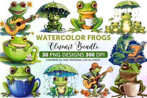 Frogs Watercolor Clipart Bundle Sublimation Regulrcrative 
