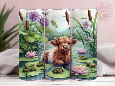 Frogs With Highland Cow 20oz Tumbler Wrap PNG, Highland Cow Tumbler Png, Straight & Tapered Tumbler Wrap, Instant Digital Download Sublimation Li Zamperini 