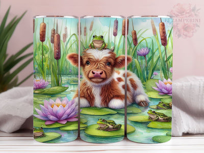 Frogs With Highland Cow 20oz Tumbler Wrap PNG, Highland Cow Tumbler Png, Straight & Tapered Tumbler Wrap, Instant Digital Download Sublimation Li Zamperini 