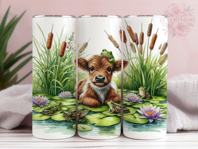 Frogs With Highland Cow 20oz Tumbler Wrap PNG, Highland Cow Tumbler Png, Straight & Tapered Tumbler Wrap, Instant Digital Download Sublimation Li Zamperini 