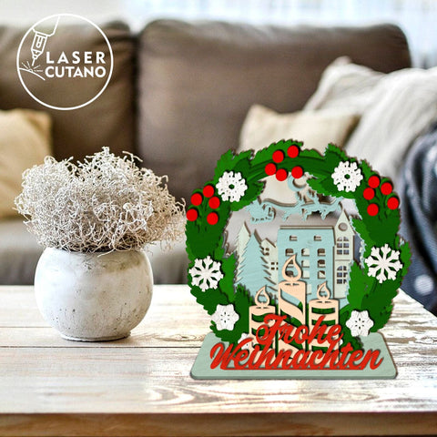 Frohe Weihnachten Multilayer Cut Templates, Christmas Decor, Laser Cut Files SVG LaserCutano 