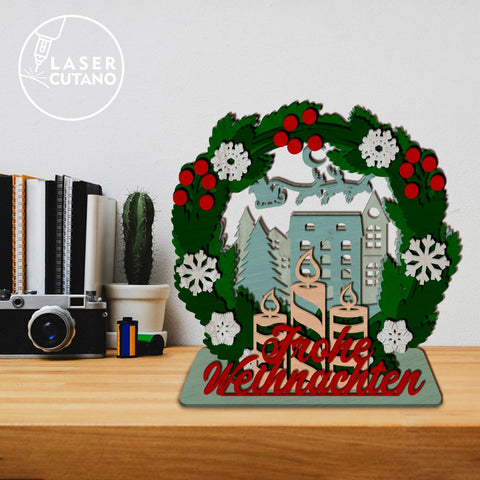 Frohe Weihnachten Multilayer Cut Templates, Christmas Decor, Laser Cut Files SVG LaserCutano 