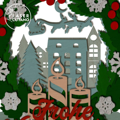 Frohe Weihnachten Multilayer Cut Templates, Christmas Decor, Laser Cut Files SVG LaserCutano 