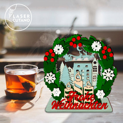 Frohe Weihnachten Multilayer Cut Templates, Christmas Decor, Laser Cut Files SVG LaserCutano 