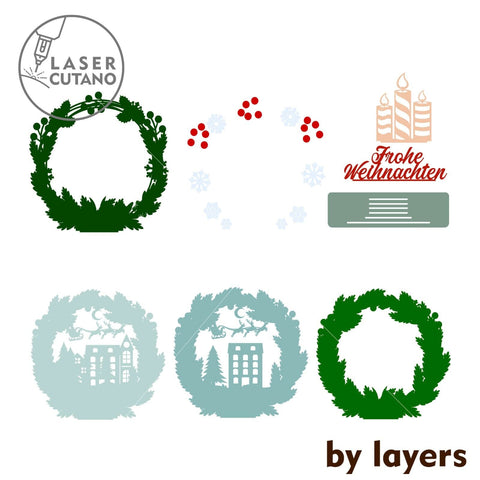 Frohe Weihnachten Multilayer Cut Templates, Christmas Decor, Laser Cut Files SVG LaserCutano 